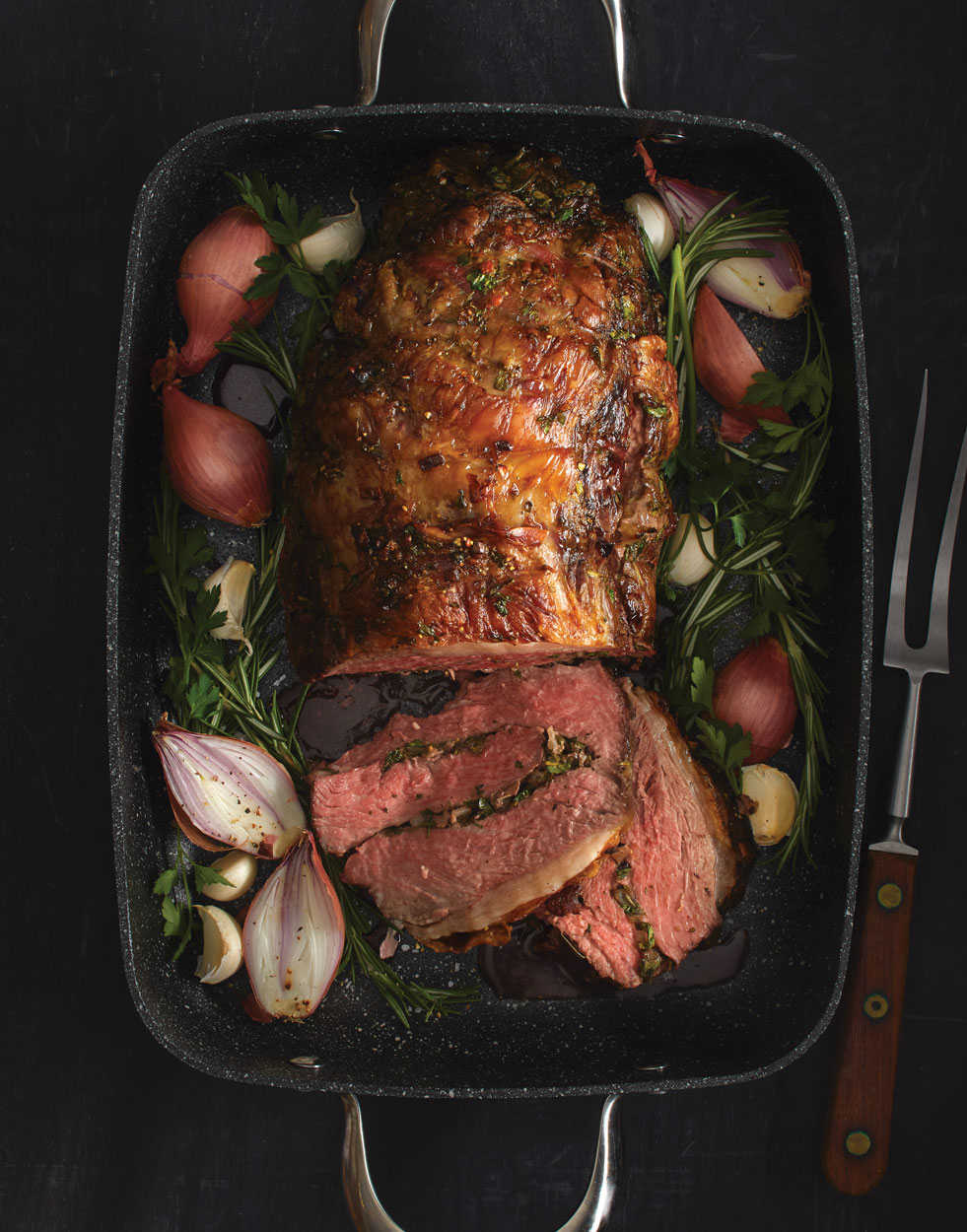 Rolled Rib-Eye Roast with herb filling