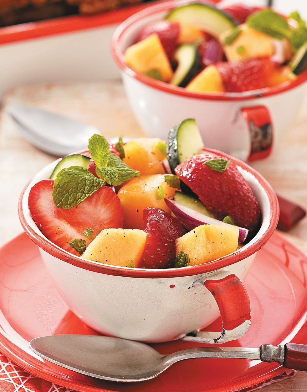 Cantaloupe-Strawberry Salad with Cucumber, Mint & Honey-Lime Vinaigrette