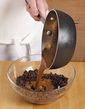 The warm cream mixture will melt the chocolate, so you only need to stir until the chocolate is smooth.