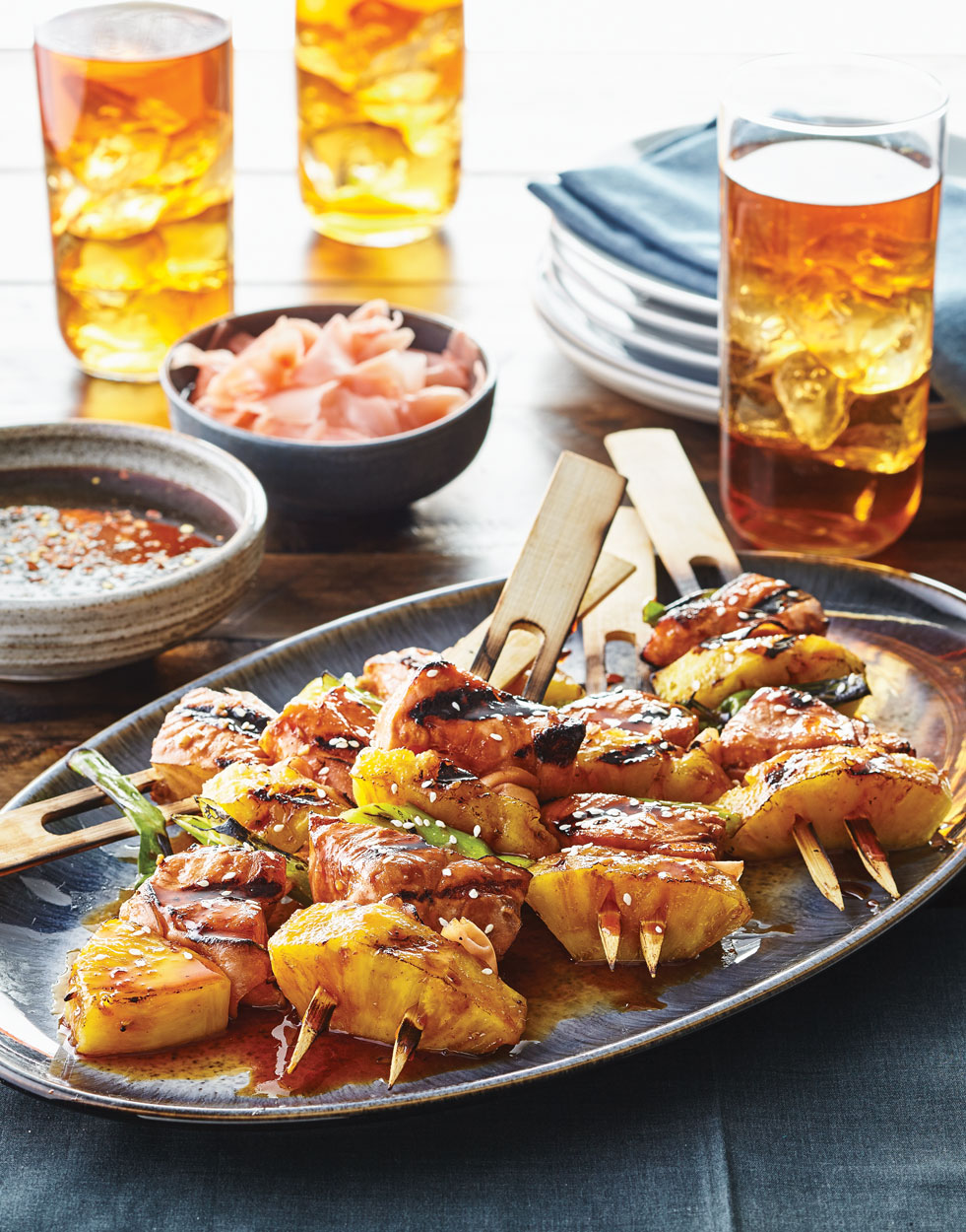 Grilled Salmon Skewers with sriracha caramel