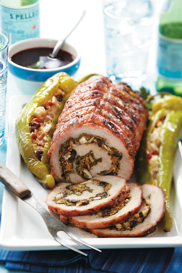 Greek Stuffed Pork Loin With Pomegranate Sauce Recipe