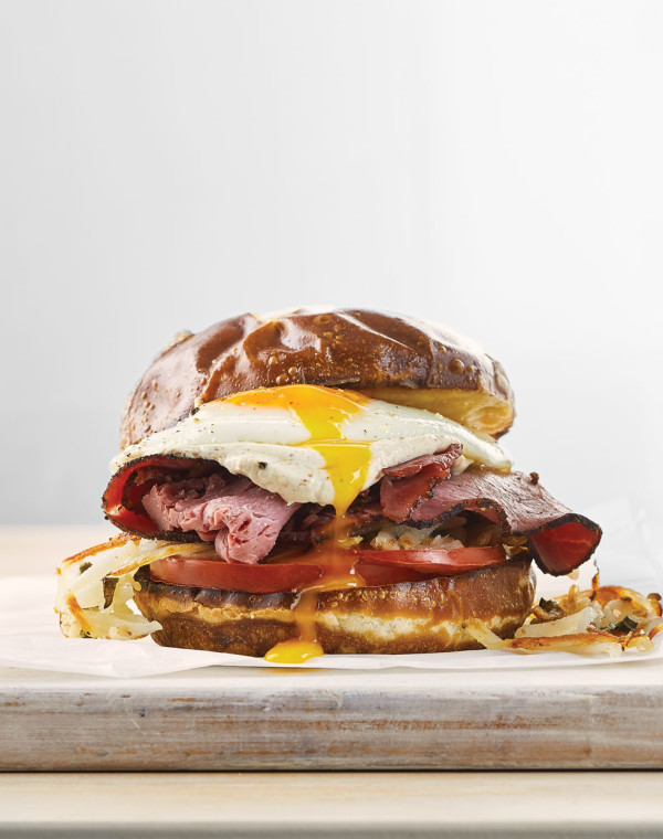 Pastrami & Egg Sandwiches with hash browns