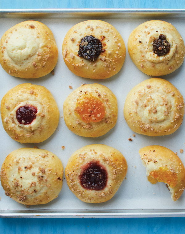 Kolaches with fruit & cheese fillings and streusel