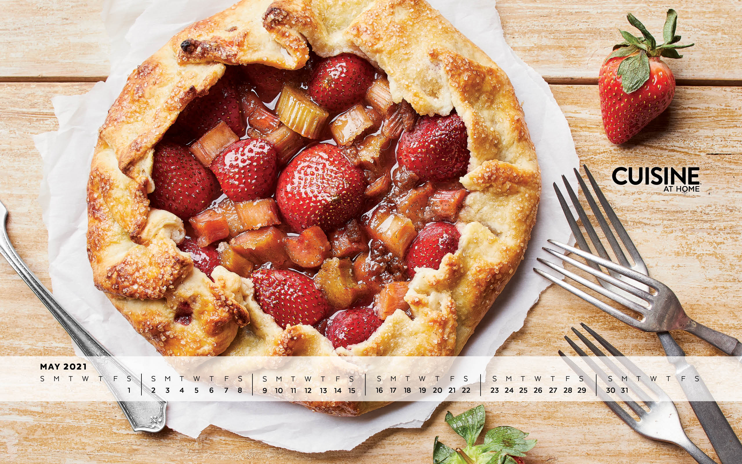 Free Desktop Wallpaper with calendar - April 2021 - Cuisine at Home - Strawberry rhubarb galette summer tart food aesthetic