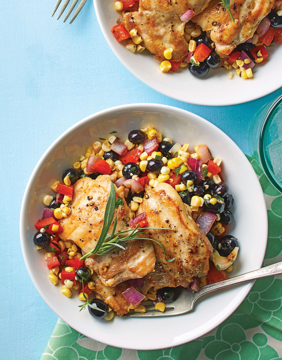 Tarragon Grilled Chicken with corn & blueberry salad