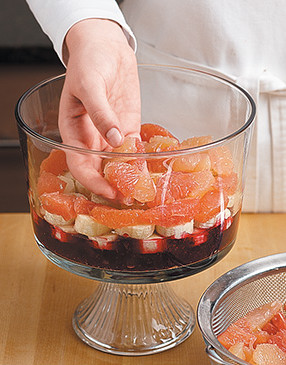 Layering the bananas between the cranberry sauce and grapefruit keeps them from turning brown.