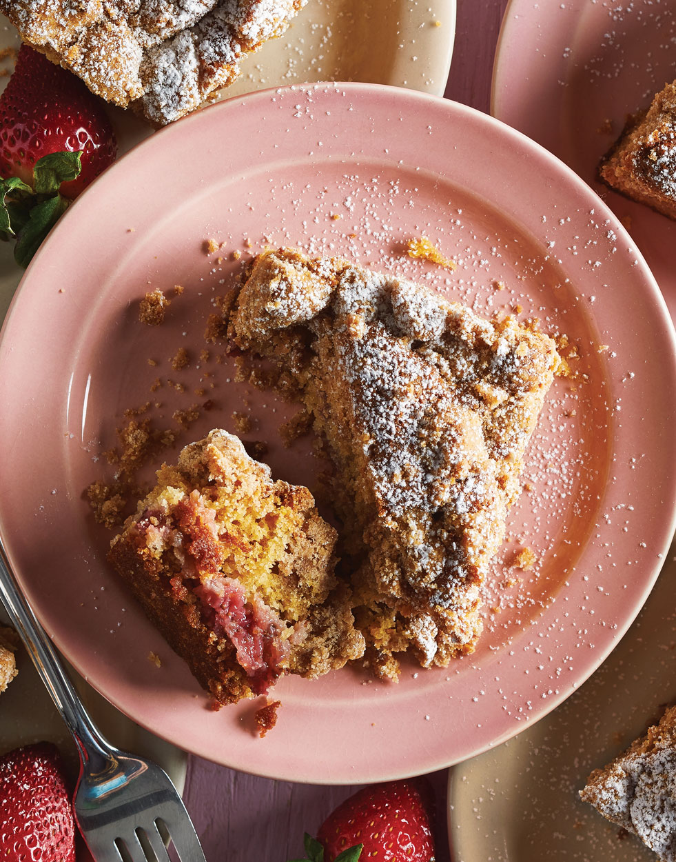 Strawberry-Rhubarb Coffee Cake with crumb topping