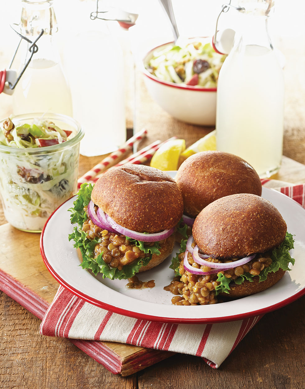 Lentil Sloppy Joes with Lettuce & Red Onions