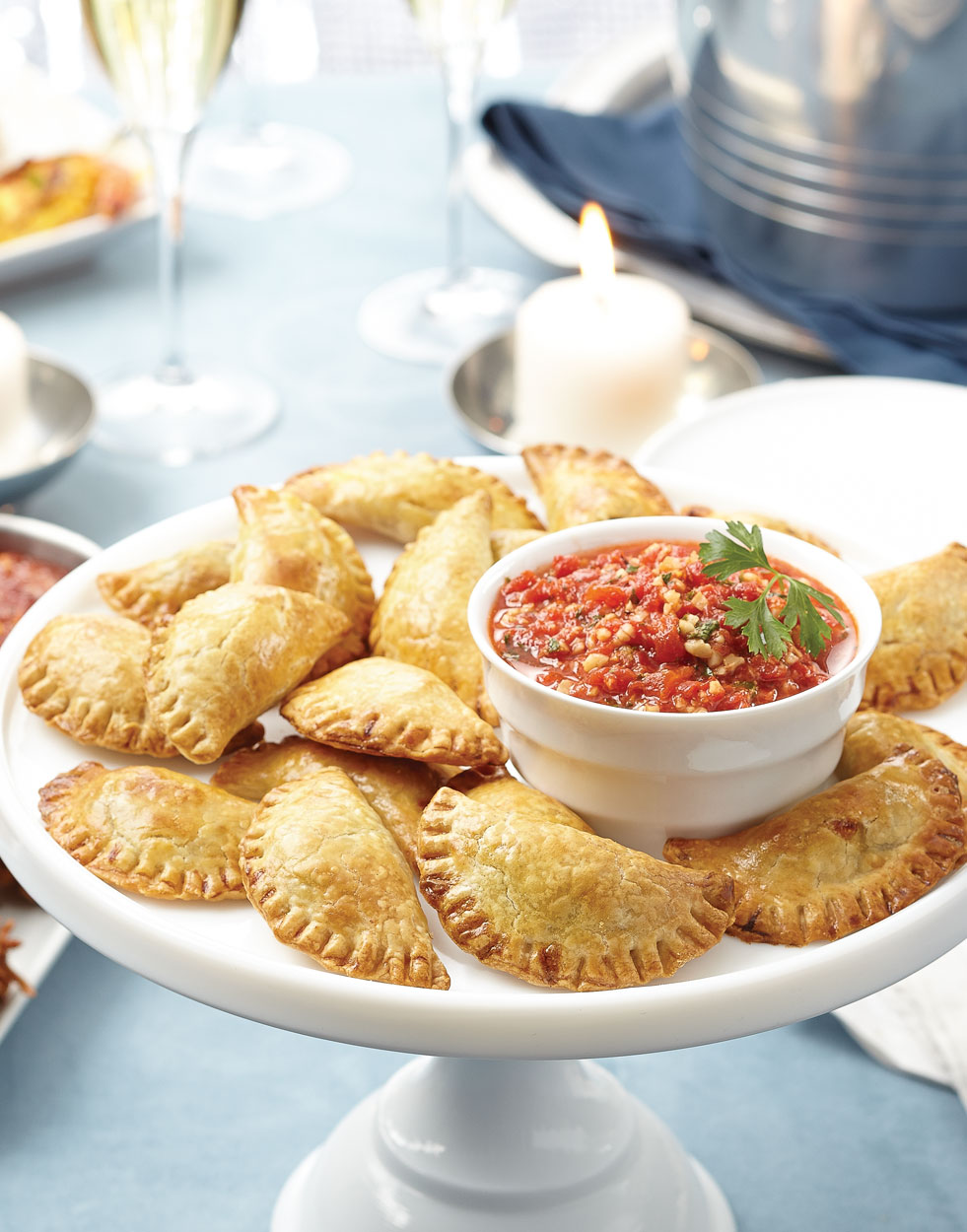 Mushroom-Spinach Empanadas with Hazelnut Romesco Sauce 