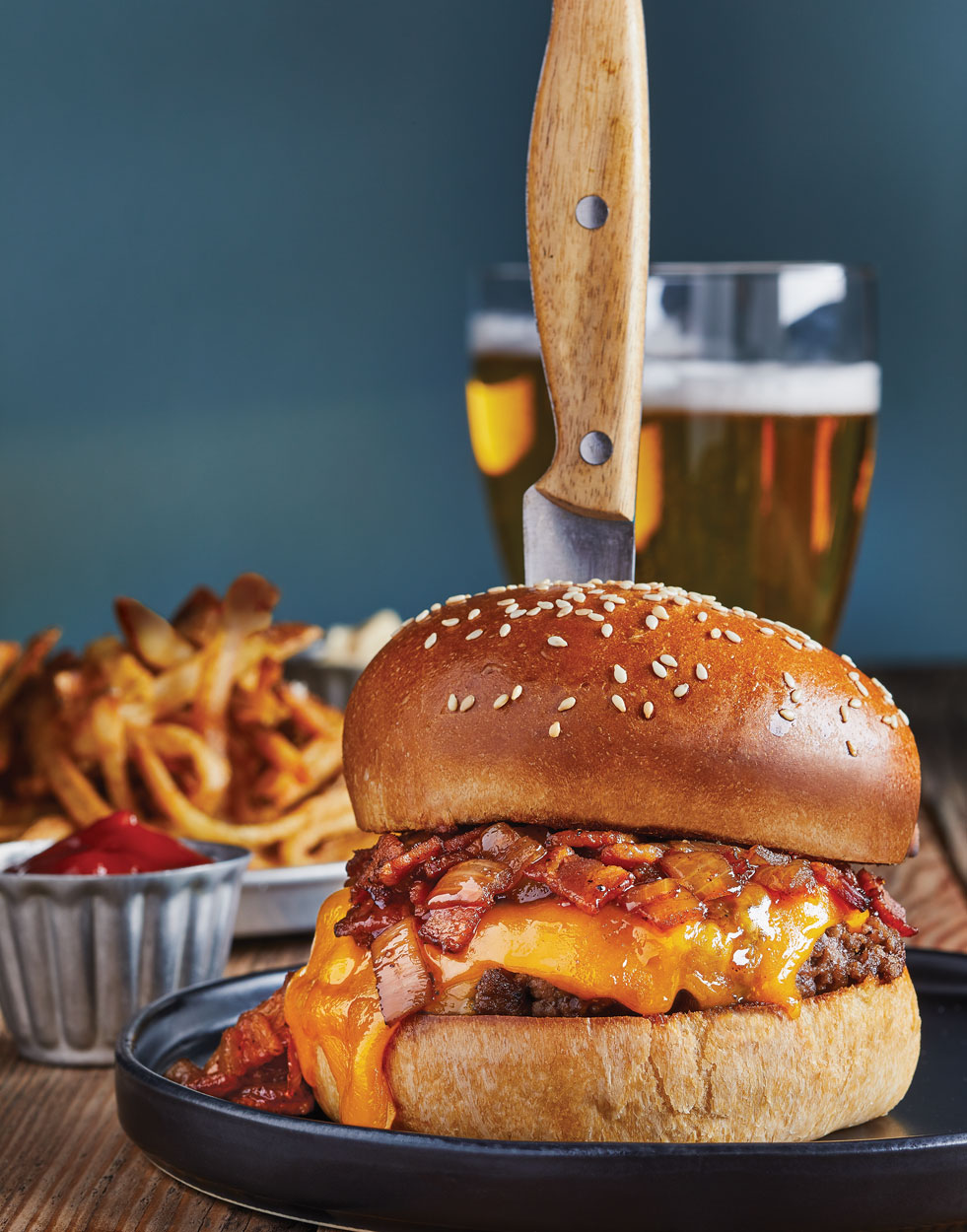 Classic Cheeseburgers with Bacon-Onion Jam