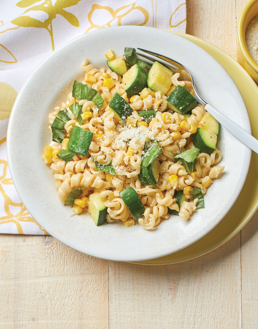 Corn & Zucchini Pasta with basil