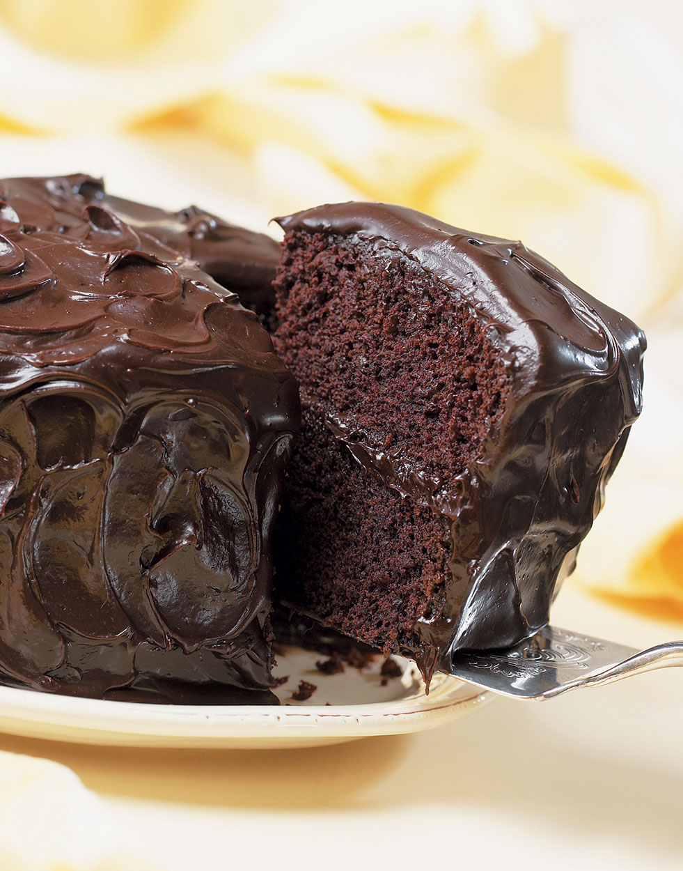 Old-Fashioned Chocolate Cake with Glossy Chocolate Icing 