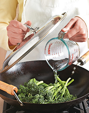 Before stir-frying, the broccolini just needs to be steamed briefly in the wok, covered, until crisp-tender.