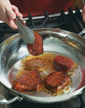 Make sure skillet is hot, then sear filets quickly, 2–3 minutes per side. Watch so they don't burn.