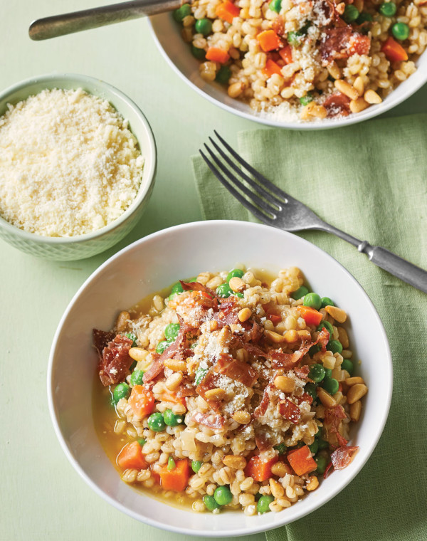 Barley Risotto with peas, carrots & fresh herbs