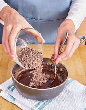 So the chocolate melts with ease, finely chop it before adding it to the cocoa mixture.