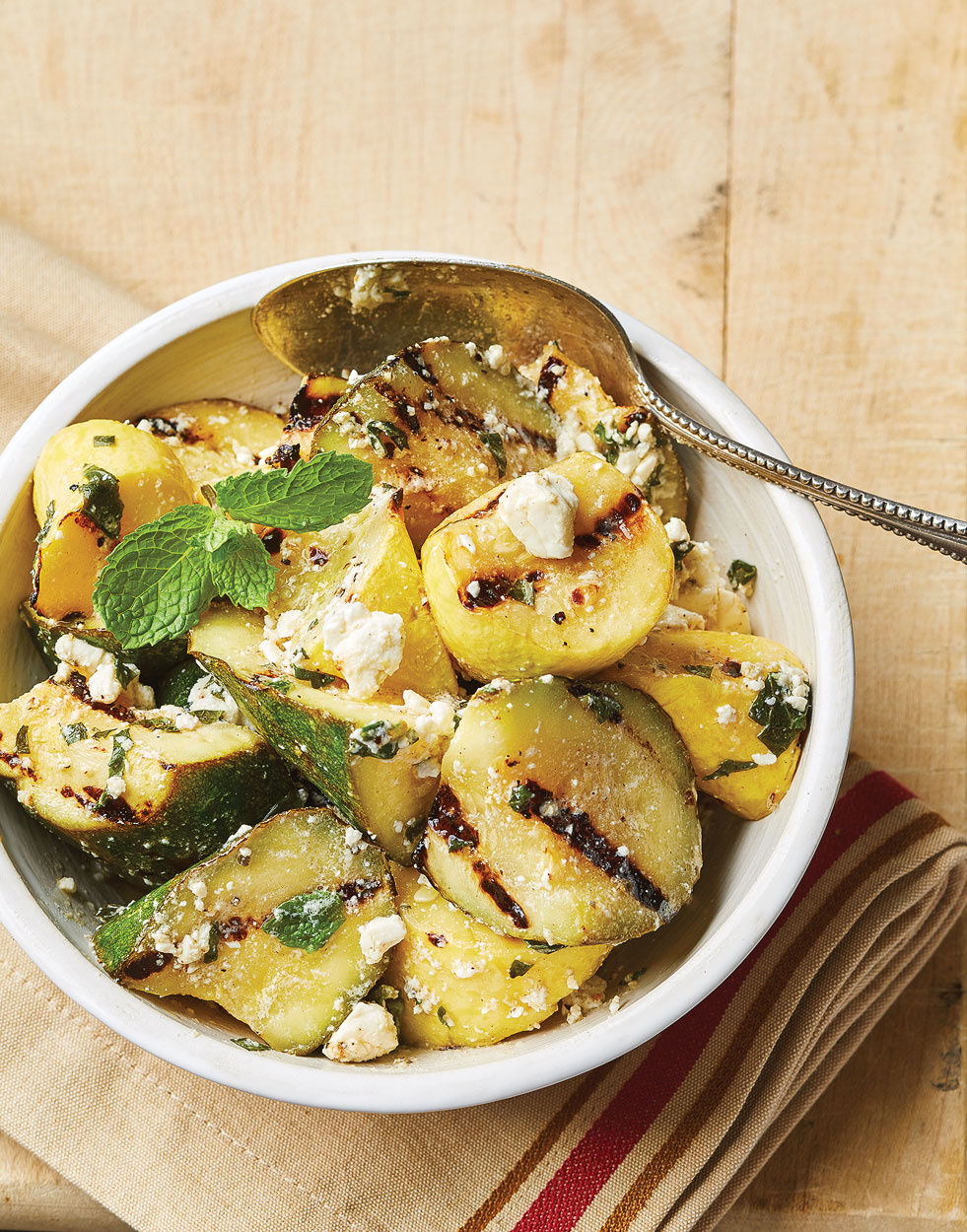 Grilled Summer Squash with feta & mint
