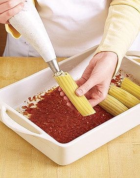 By using a pastry bag, you can easily fill the noodles without creating a mess.
