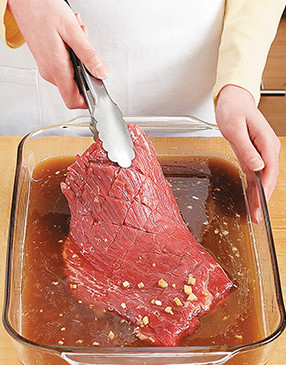 The meat needs to marinate at least 2 hours to be tender and flavorful, but after 4 hours it may get mushy.