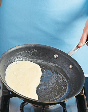 Swirl batter to cover entire bottom of skillet. If it doesn't run, spread it with the back of a spoon to cover.