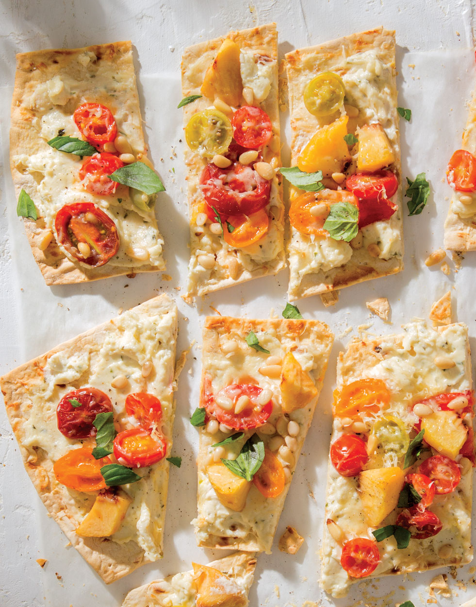 Cherry Tomato-Peach Flatbreads