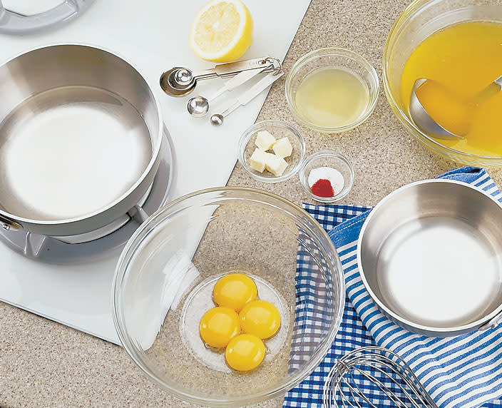 Mise en place ingredients for making hollandaise sauce