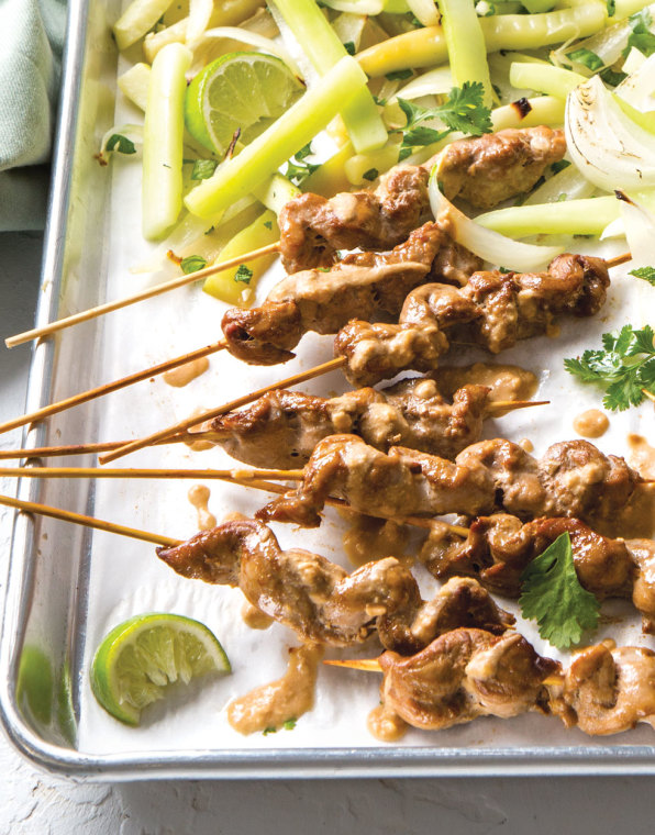 Pork Satay with Roasted Cucumbers and Onion