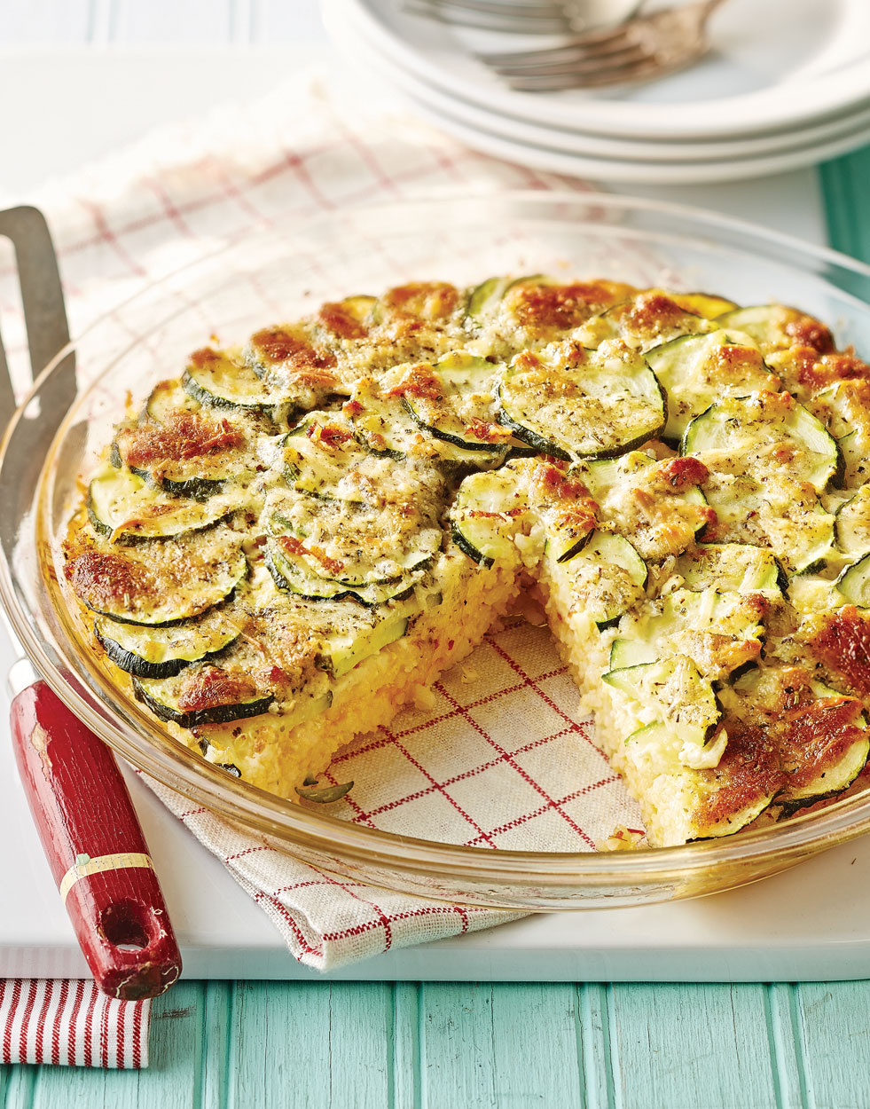 Zucchini Pie with cheesy rice crust