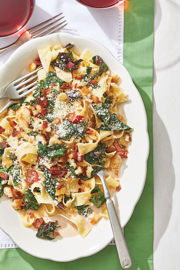 Creamy Swiss Chard Pappardelle With Bacon Bread Crumbs Recipe