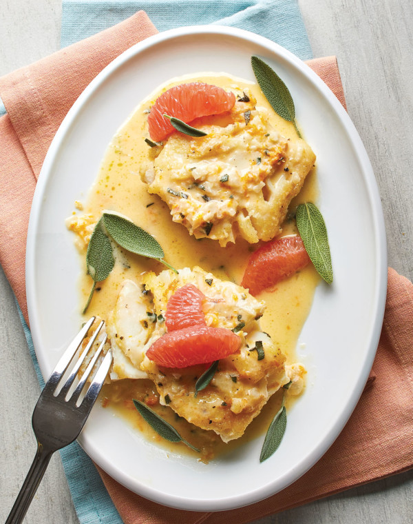 Sautéed Cod with grapefruit-sage sauce