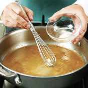 Whisking in softened butter mixed with flour is a classic method of thickening any sauce.