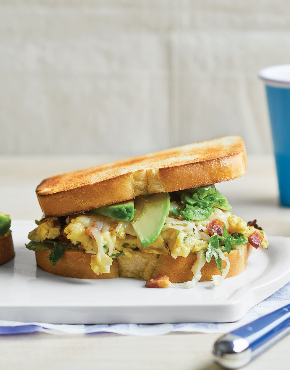 “Quiche Lorraine” Breakfast Sandwiches with avocado & mixed salad greens