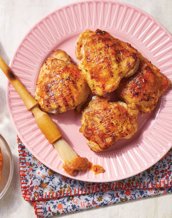Rhubarb BBQ Sauce with grilled chicken
