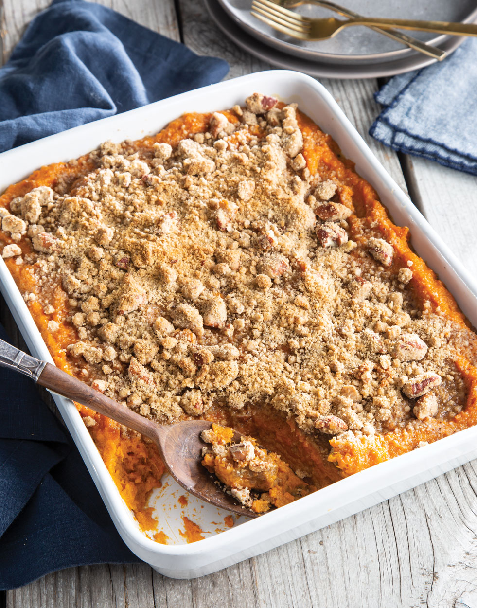 Roasted Sweet Potato Casserole with Coffee-Pecan Streusel