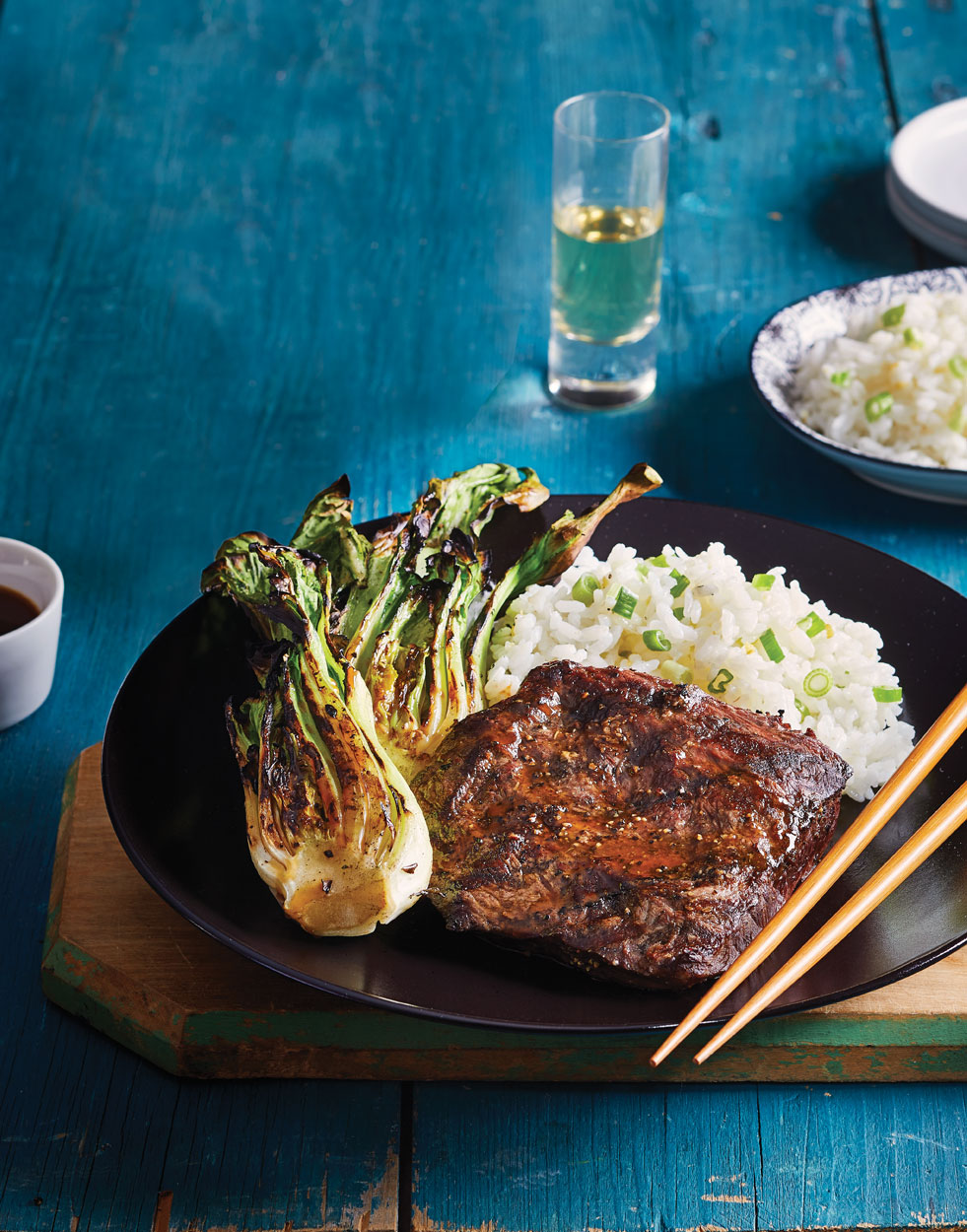 Grilled Steaks & Bok Choy with Wasabi Ponzu Sauce