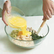 The eggs will bind with the bread crumbs and act as "glue" to hold the turkey cakes together.