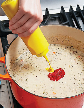 To enhance the soup with more cheeseburger flavor, stir ketchup and mustard in at the end.