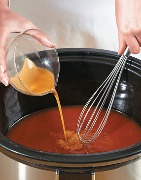 To thicken the liquid and turn it into a gravy, whisk the flour mixture directly into the slow cooker.