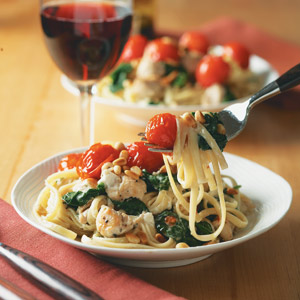 Chicken Linguine with Candied Cherry Tomatoes