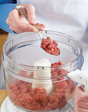 Pulse the meat in batches just until it’s coarsely ground enough to shape into burgers.