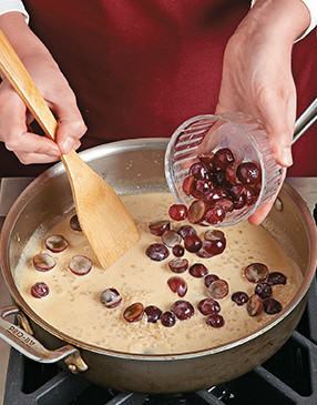 Keep grapes from becoming mushy by adding them to the sauce during the last few minutes of cooking.