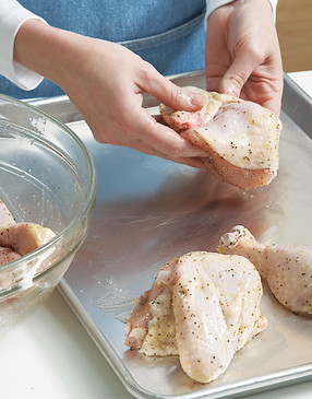 Precooking the chicken prevents it from scorching on the outside before it cooks through inside.