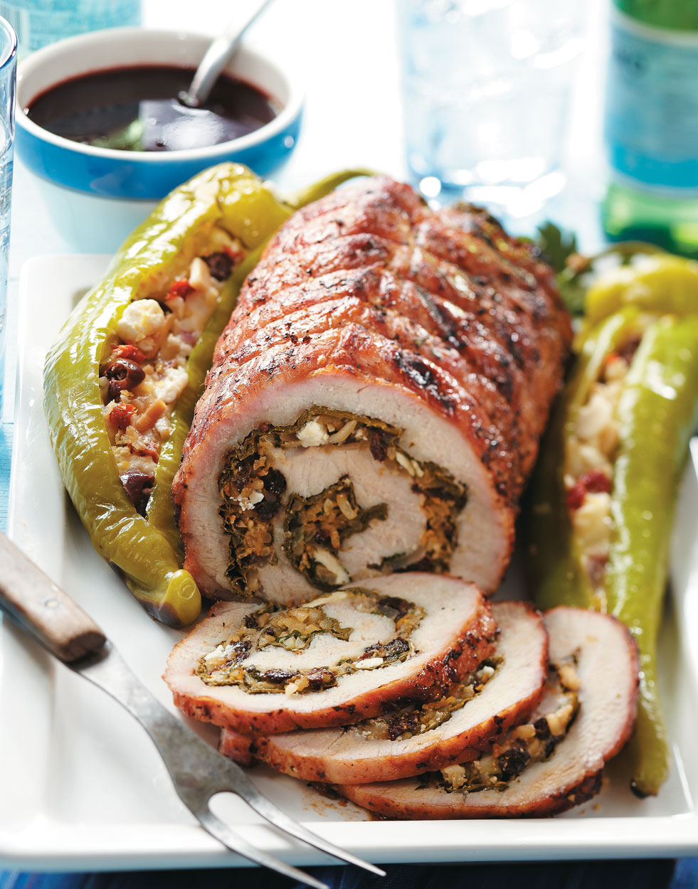 Greek Stuffed Pork Loin with Pomegranate Sauce Recipe