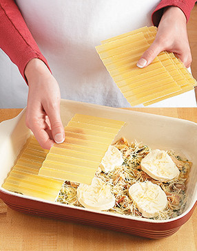Use three sheets of lasagna for each of the eight layers, including sauce, turkey, and cheese in between.