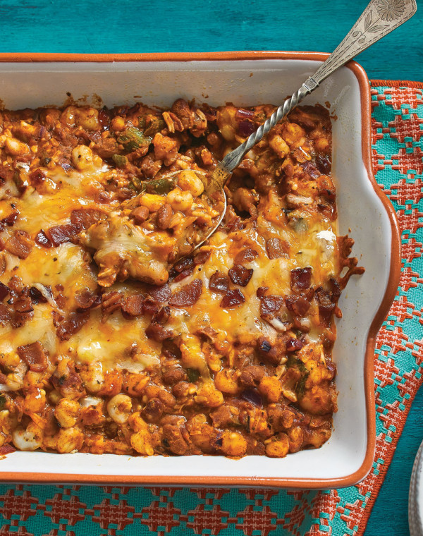Hominy Pinto Bake with bacon & cheese