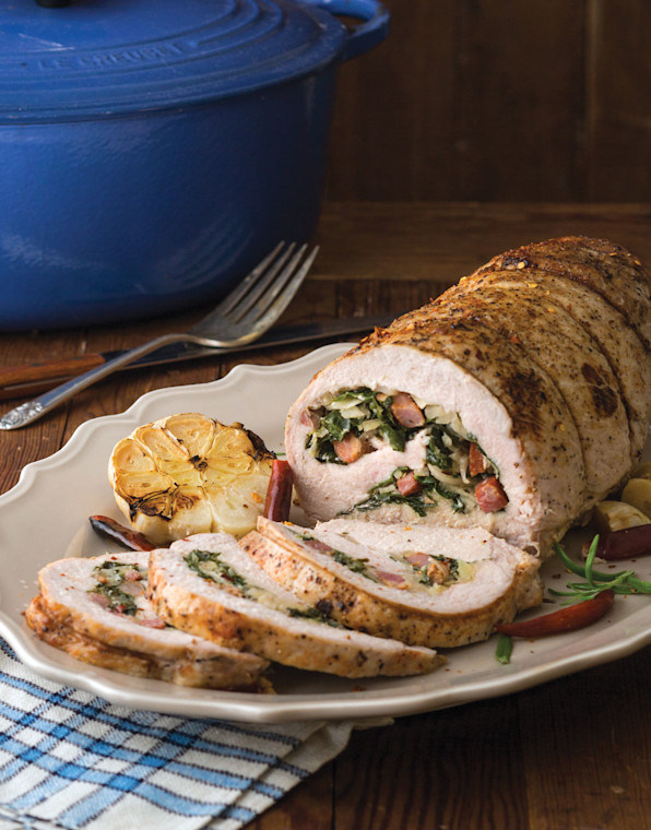 Fennel and Mustard Greens Stuffed Pork Loin