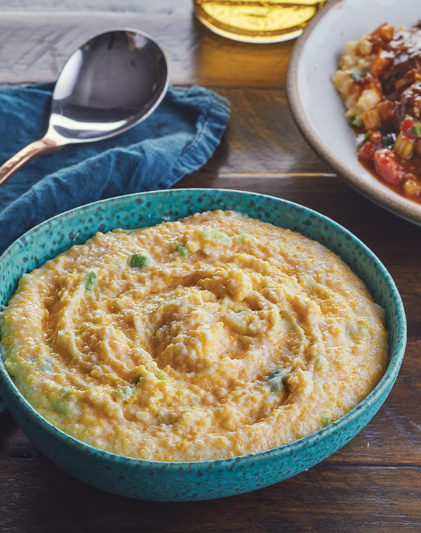 Goat Cheese Grits with scallions