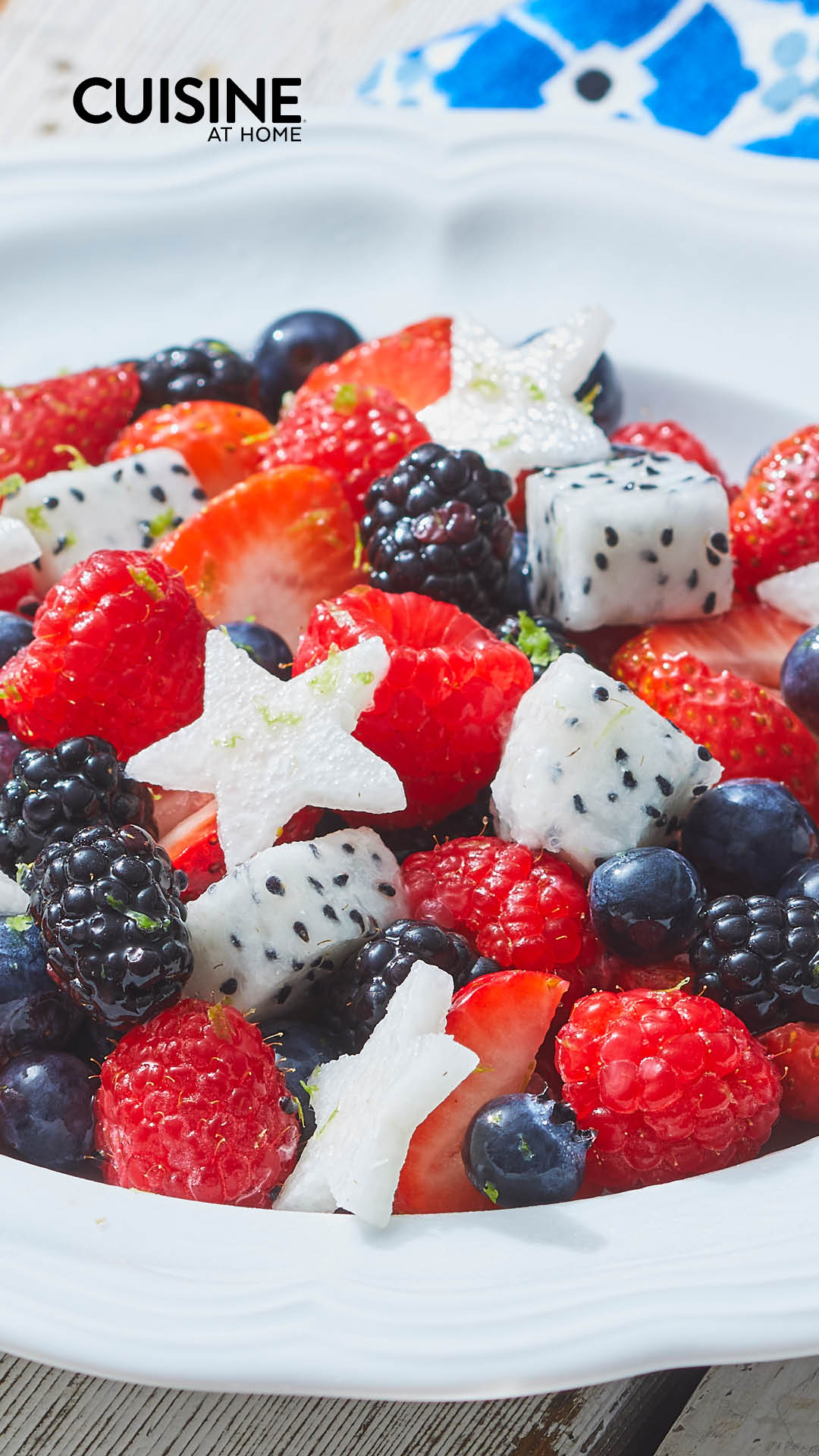 Free Mobile Wallpaper - July 2021 - Cuisine at Home - Summer fruit salad red, white and blue stars berries colorful cooking food aesthetic
