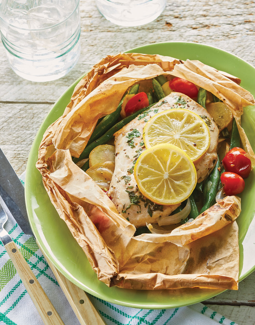 Lemon Chicken Parchment Packets with summer vegetables Recipe