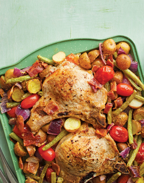 Sheet Pan Pear-Stuffed Pork Chops